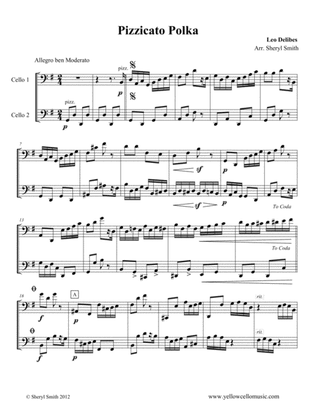 Pizzicato Polka arranged for two cellos (cello duo / duet)