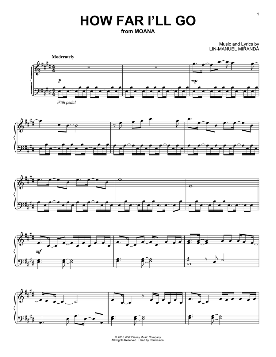 How Far I'll Go (from Moana) Piano Solo scores gallery preview page 1