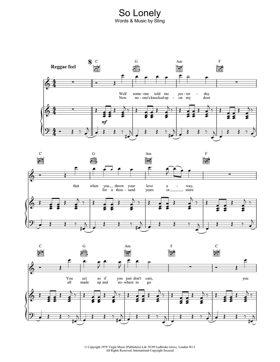 So Lonely Piano, Vocal, Guitar scores gallery preview page 1