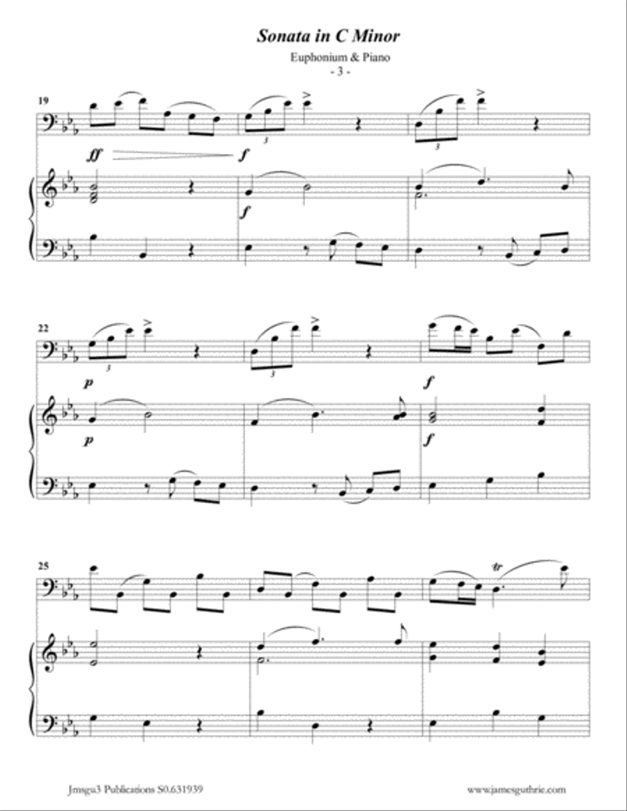 Telemann: Sonata in C Minor for Euphonium & Piano Brass Duet scores gallery preview page 3