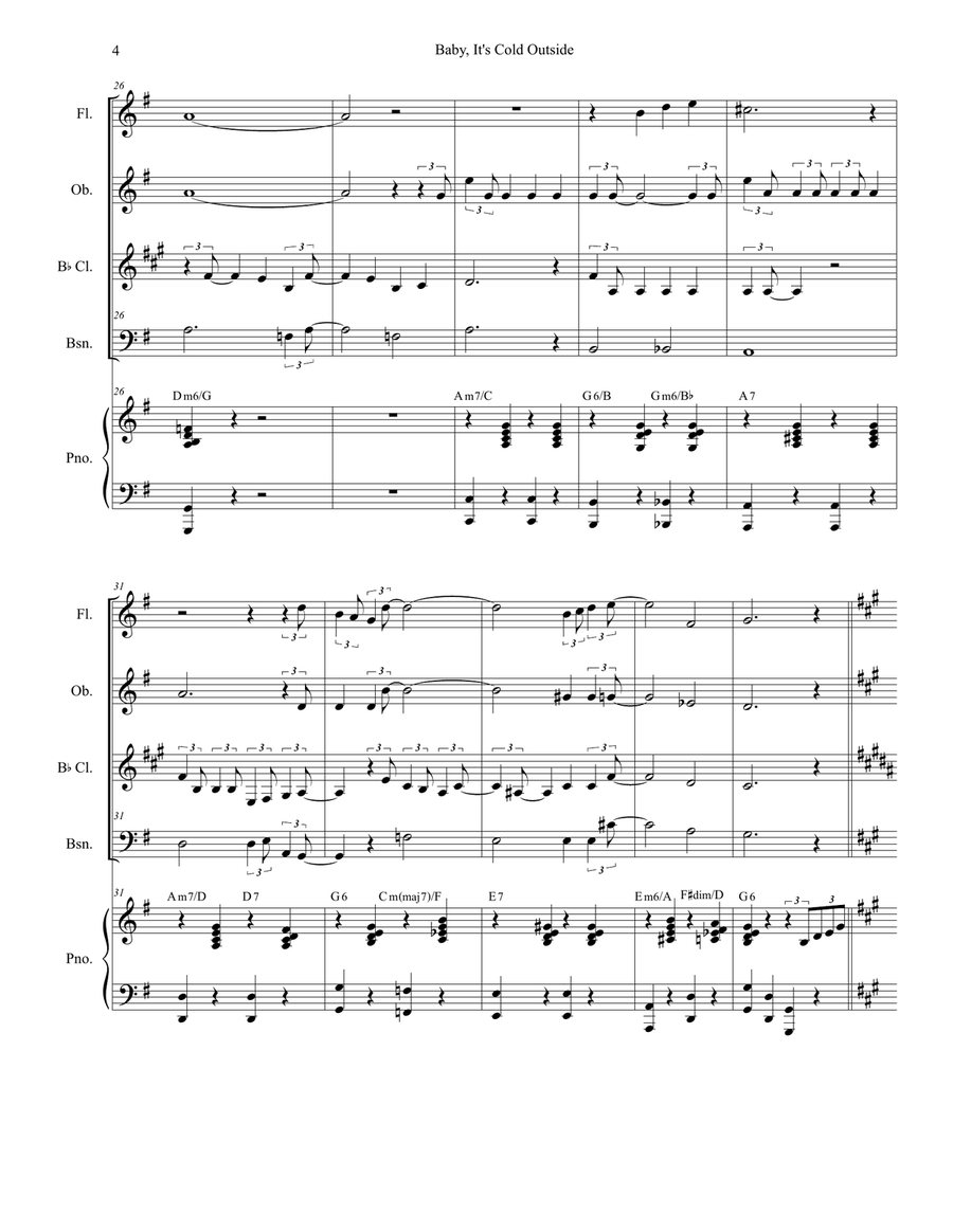 Baby, It's Cold Outside Woodwind Quartet scores gallery preview page 4