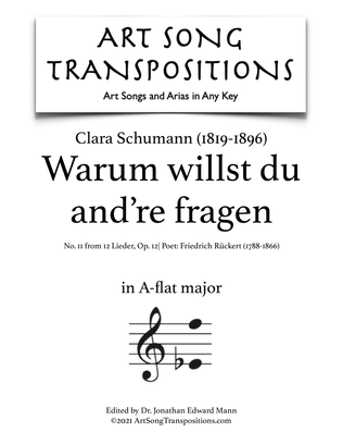 Book cover for SCHUMANN: Warum willst du and're fragen, Op. 12 no. 11 (transposed to A-flat major)