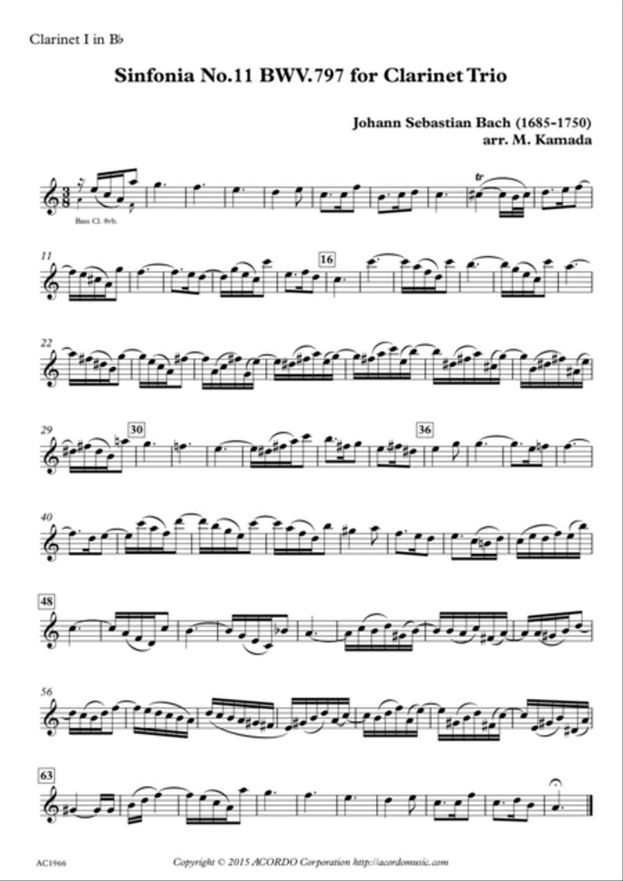Sinfonia No.11 BWV.797 for Clarinet Trio Clarinet Trio scores gallery preview page 3