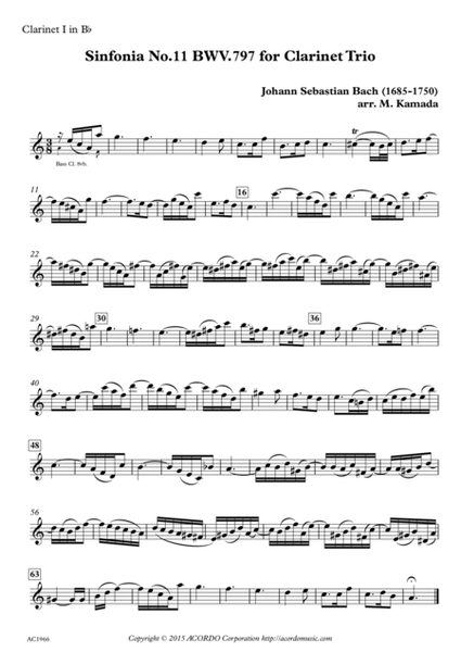 Sinfonia No.11 BWV.797 for Clarinet Trio image number null