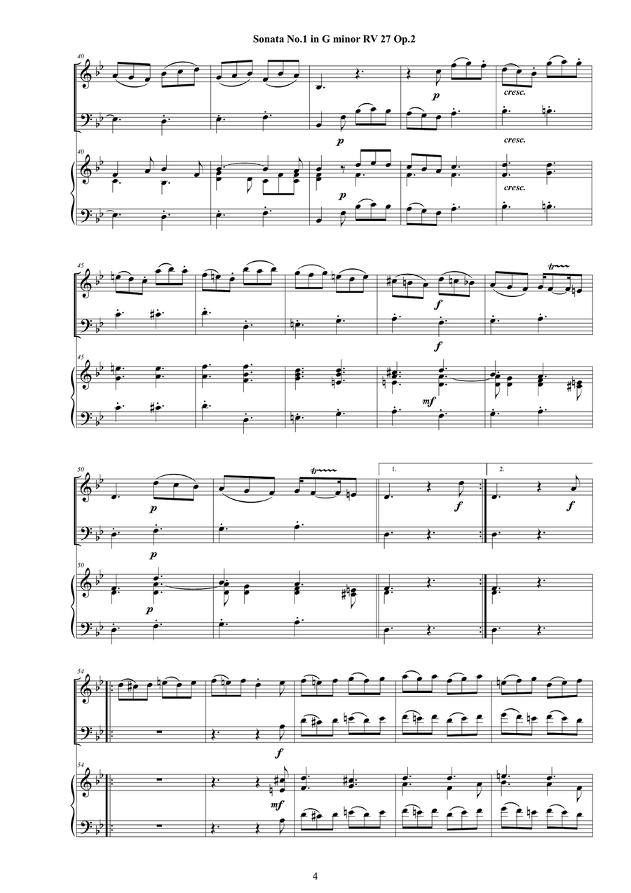 Vivaldi - Trio Sonata No.1 in G minor RV 27 Op.2 for Violin, Cello and Cembalo (or Piano) Piano Trio scores gallery preview page 4