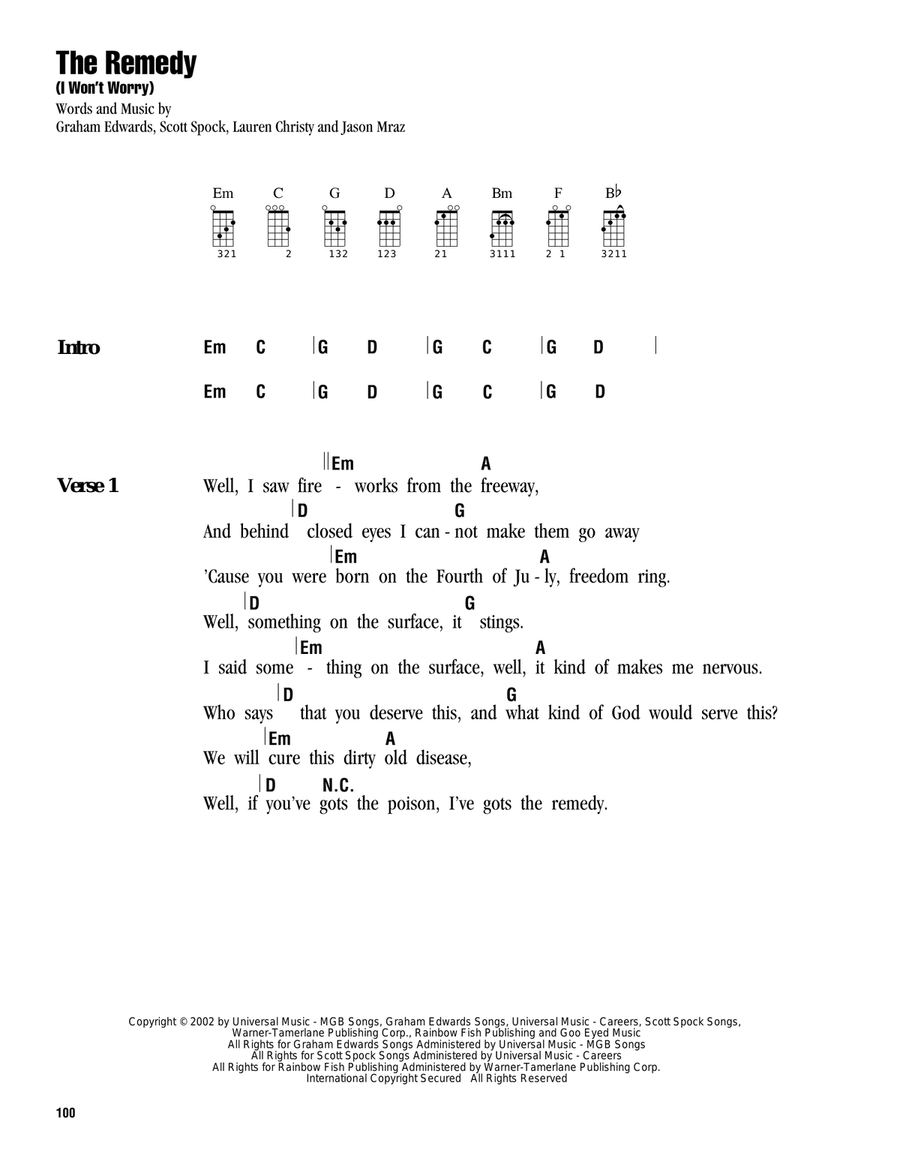 The Remedy (I Won't Worry) Ukulele scores gallery preview page 1
