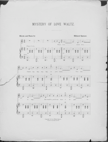 Mystery of Love. Waltz Song from Miss Bob White, A Pastoral Comedy Opera