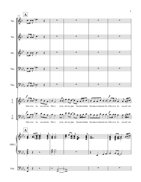 Gloria - full score for Latin text setting for SATB choir, organ, and brass quintet