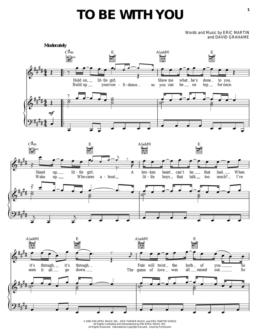 To Be With You Piano, Vocal, Guitar scores gallery preview page 1