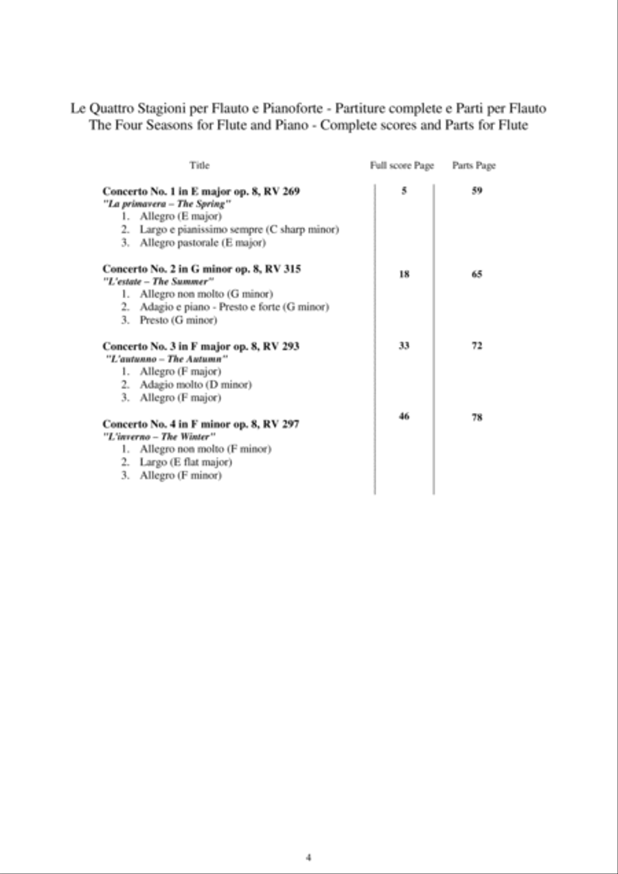 The Vivaldi's Four Seasons for Flute and Piano Flute Solo scores gallery preview page 4