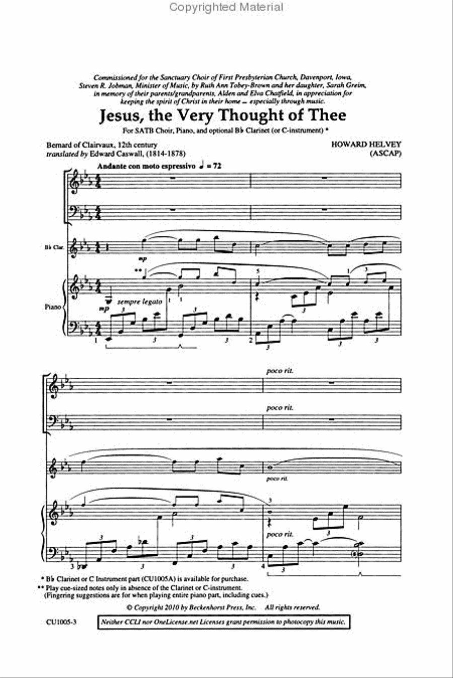 Jesus, the Very Thought of Thee - Helvey 4-Part scores gallery preview page 2