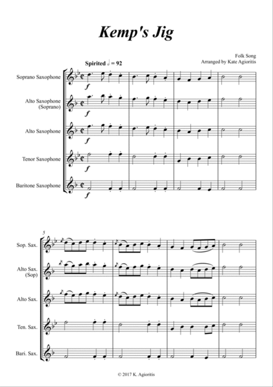 Kemp's Jig - for Saxophone Quartet Saxophone Quartet scores gallery preview page 5