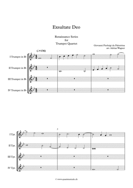 "Exsultate Deo" (Giovanni Pierluigi da Palestrina) Trumpet Quartet arr. Adrian Wagner image number null