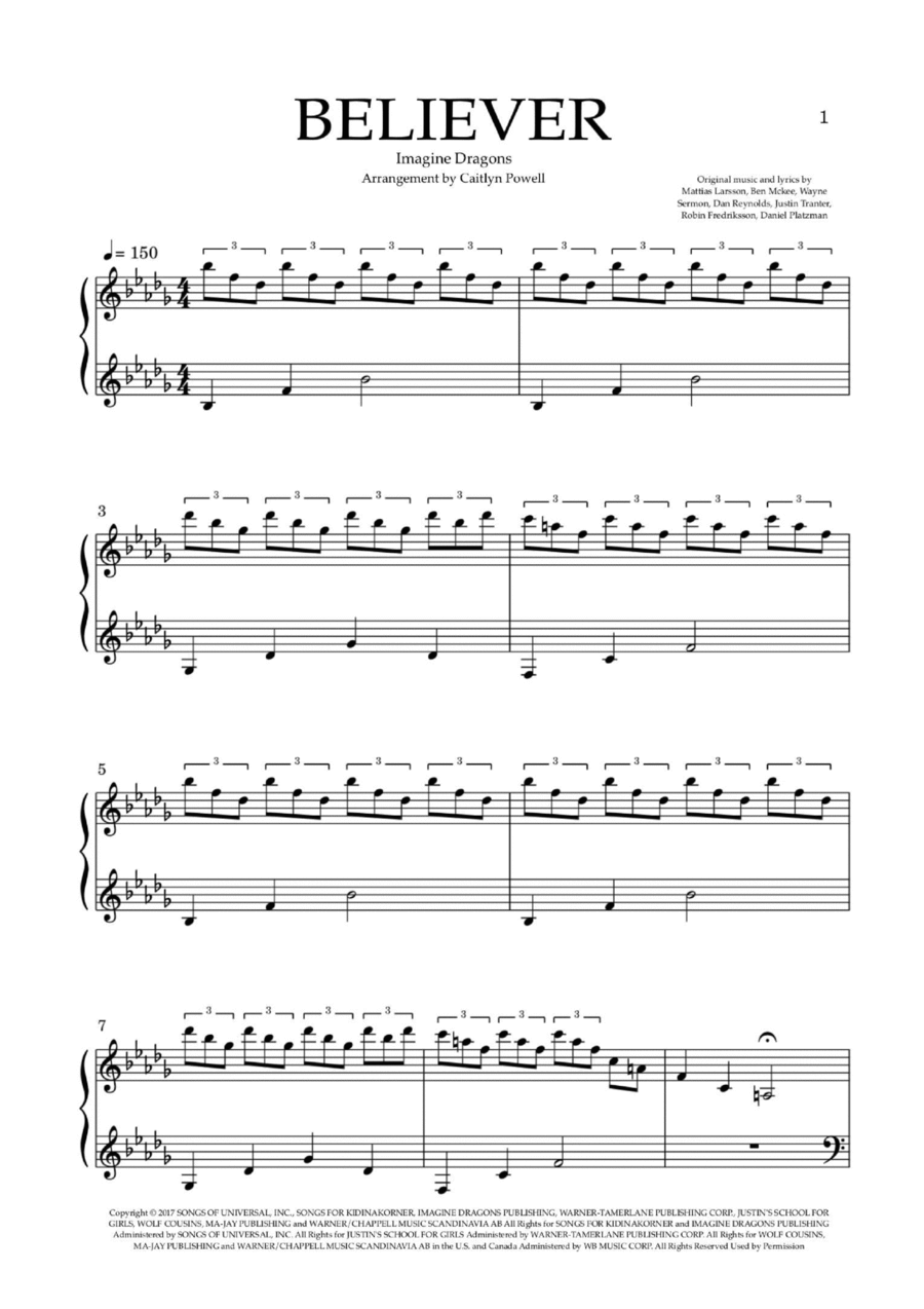 Believer Piano Solo scores gallery preview page 1