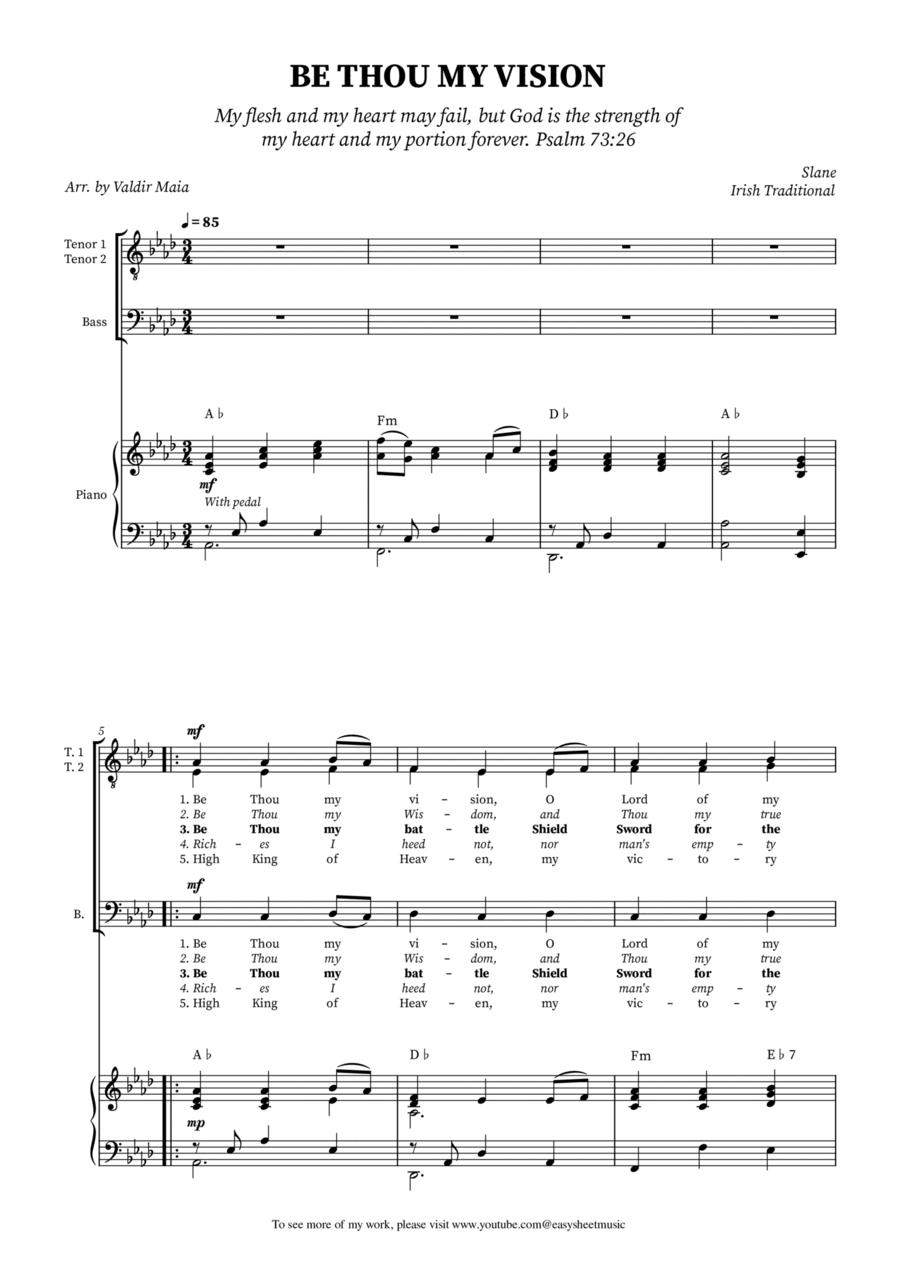 Be Thou My Vision - TTB Arrangement for Choir with Piano Accompaniment TTB scores gallery preview page 1
