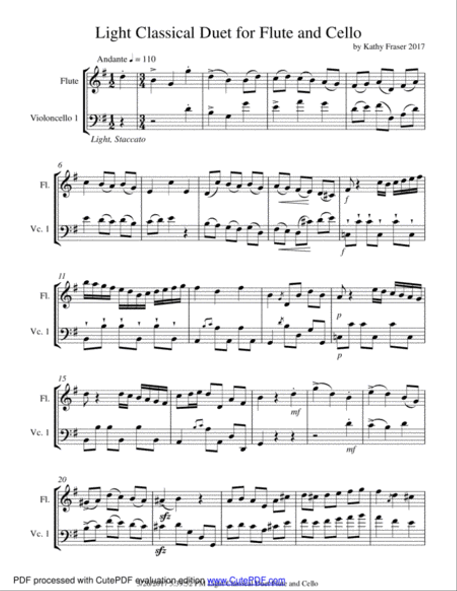 Light Classical Duet for Flute and Cello Flute scores gallery preview page 1