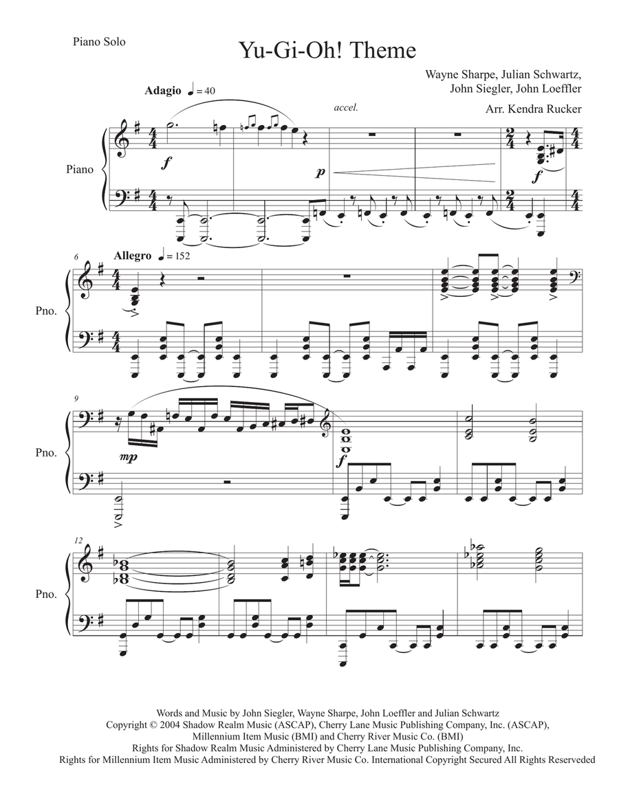 Yu-gi-oh! Theme Piano Solo scores gallery preview page 2