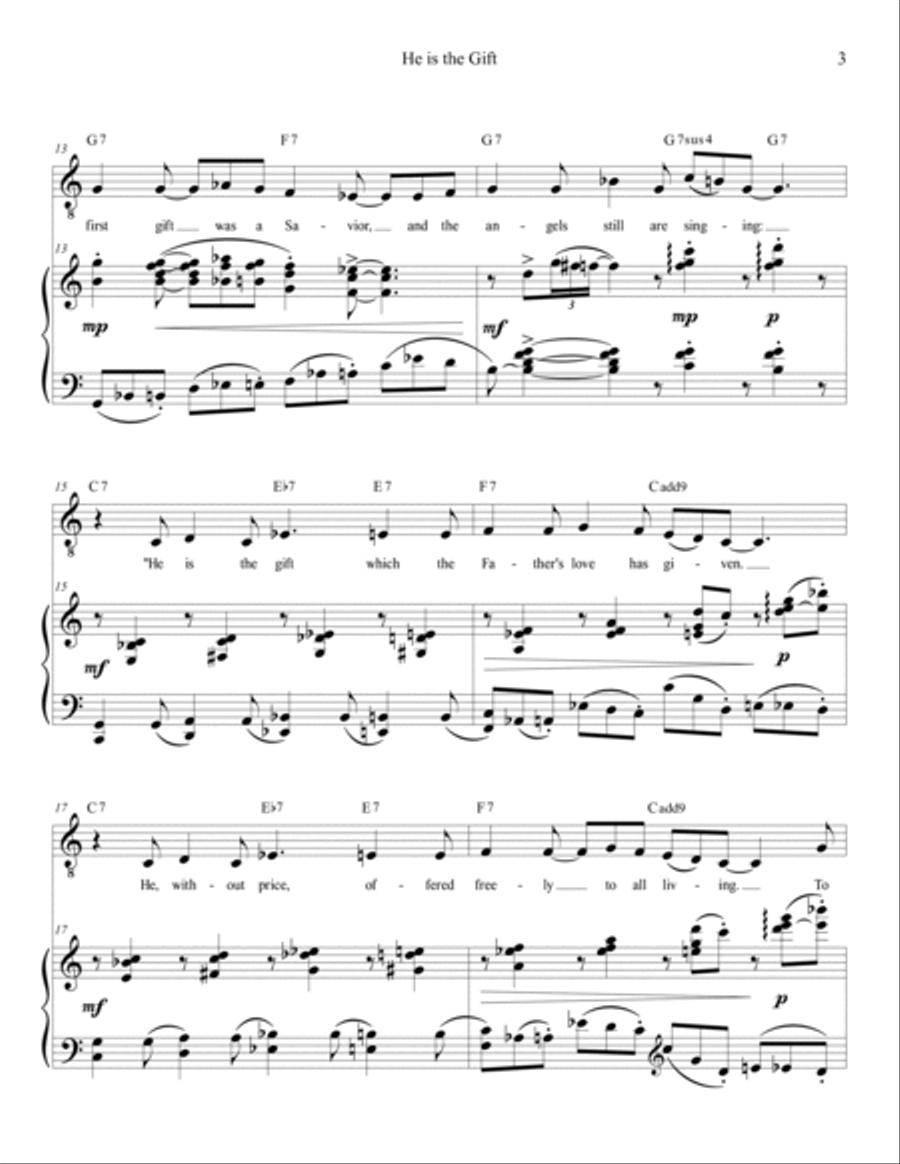 He is the Gift : A Christmas Carol for Medium Voice & Piano Medium Voice scores gallery preview page 3