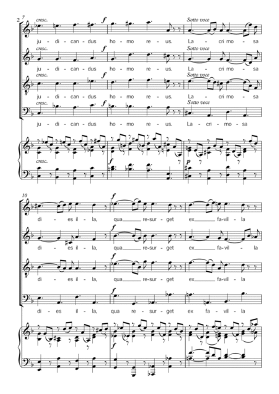 W. A. Mozart Lacrimosa for choir (STAB) and piano Accompaniment. PDF 4-Part scores gallery preview page 2