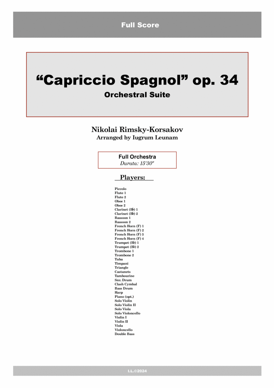 Capriccio Spagnol Full Orchestra scores gallery preview page 1