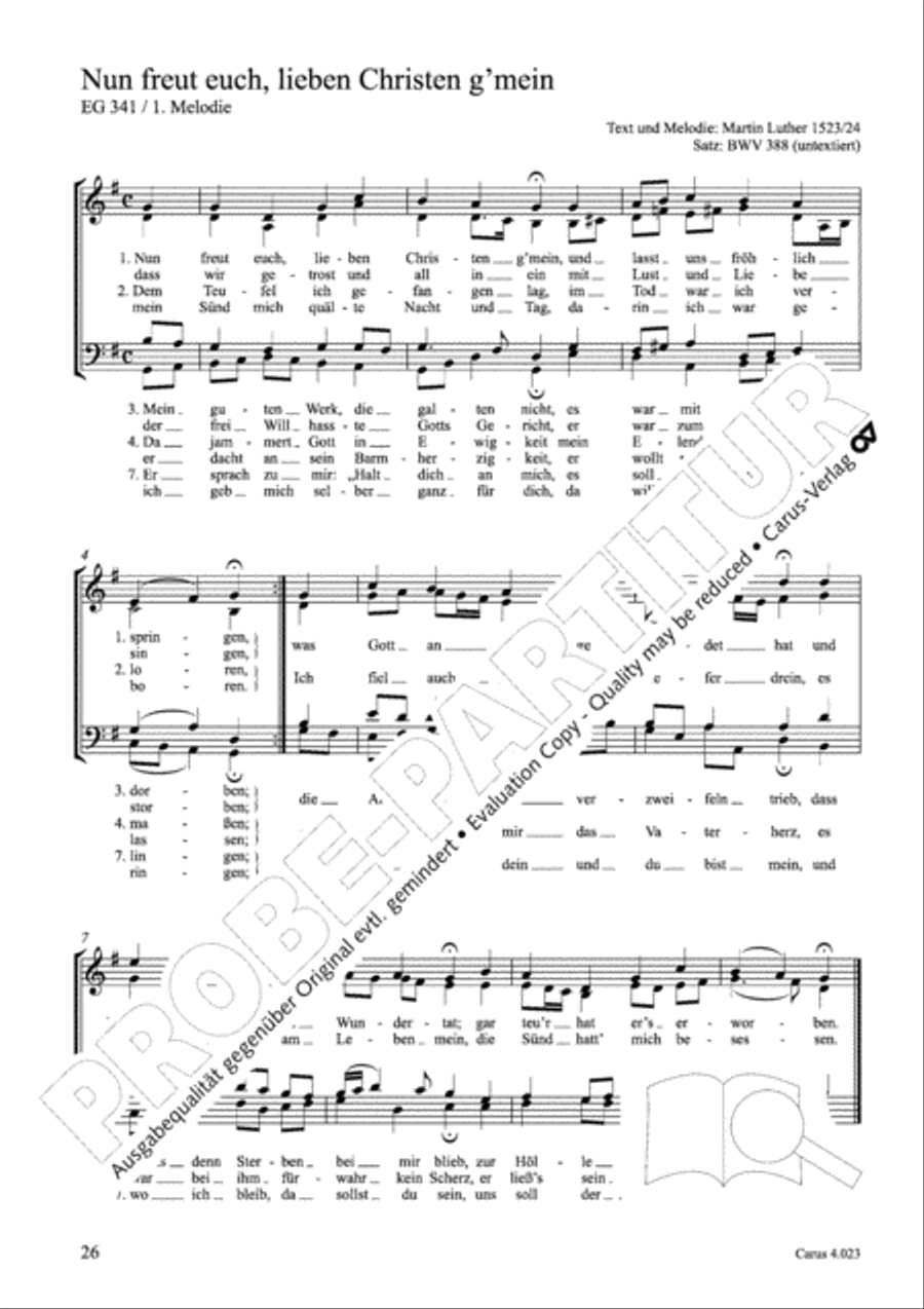 Luther Lieder in settings by J. S. Bach for mixed choir SATB 4-Part scores gallery preview page 27
