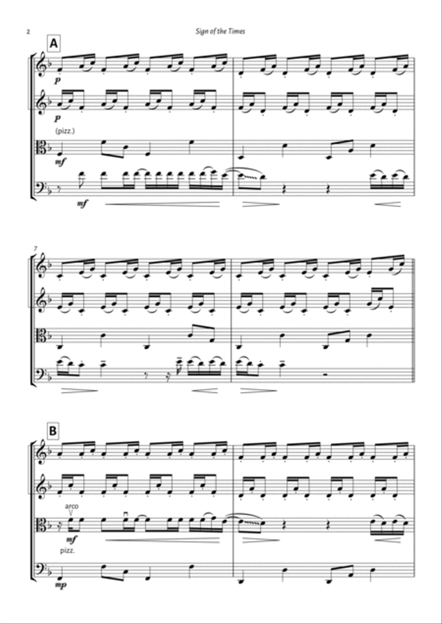 Sign Of The Times String Quartet scores gallery preview page 2
