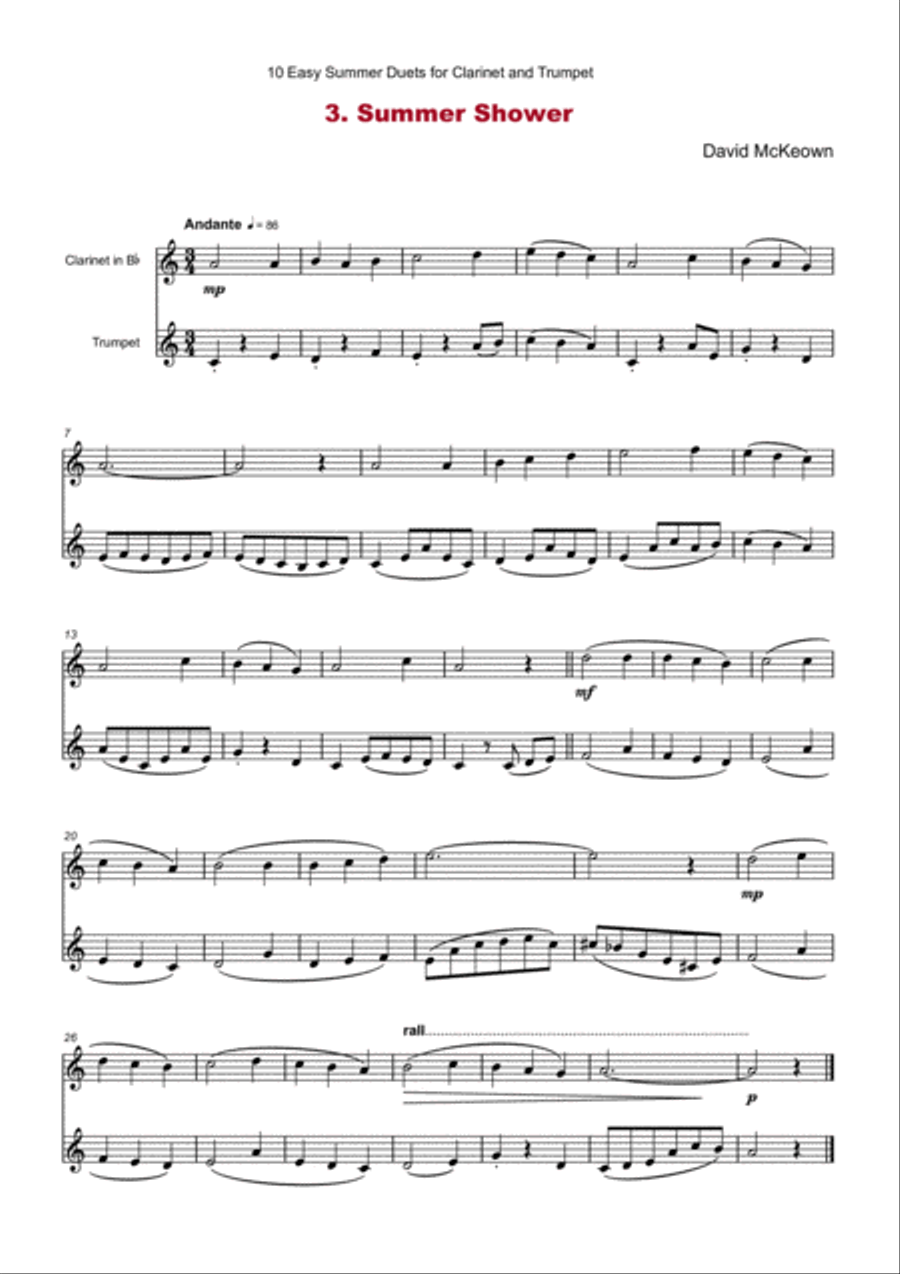 10 Easy Summer Duets for Clarinet and Trumpet Clarinet scores gallery preview page 5