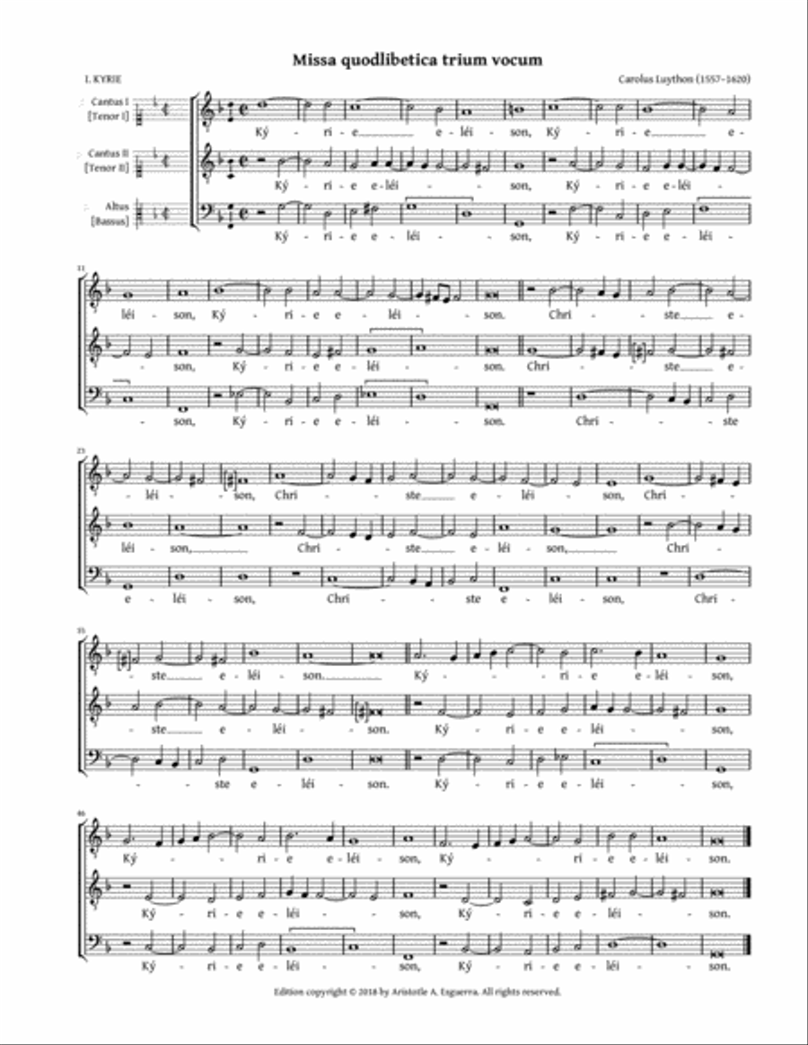 Missa quodlibetica trium vocum (Luython) - TTB TTB - Digital Sheet Music