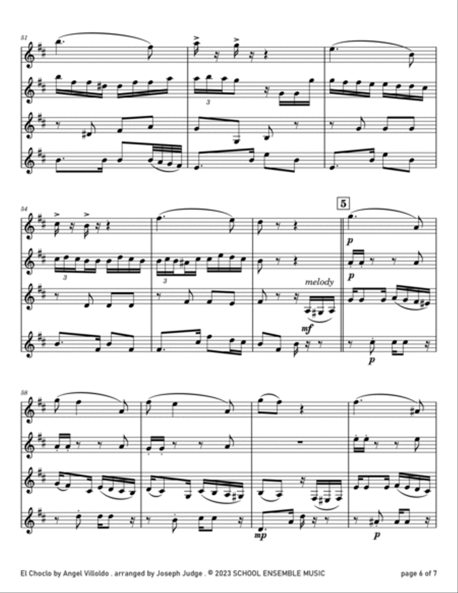El Choclo by Villoldo for Clarinet Quartet in Schools Clarinet Quartet scores gallery preview page 6