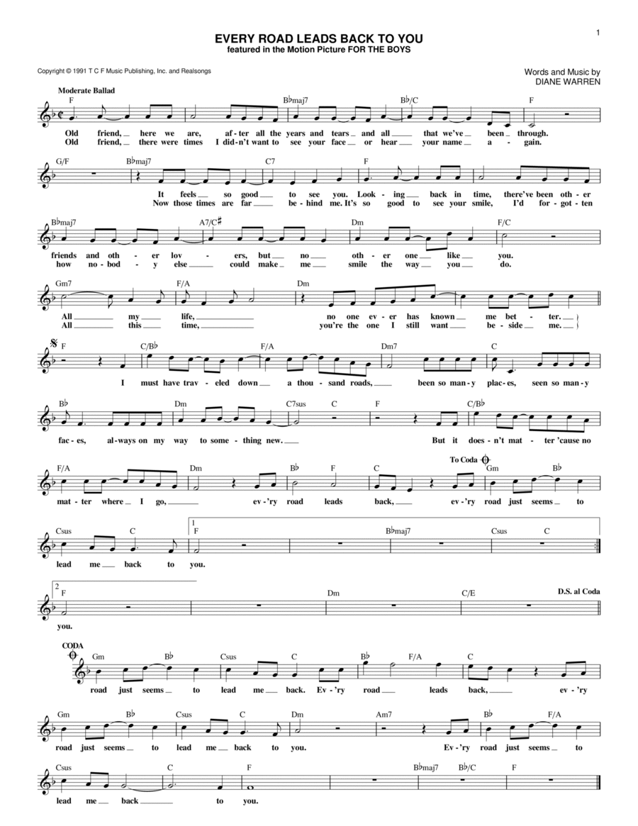 Every Road Leads Back To You Piano scores gallery preview page 1