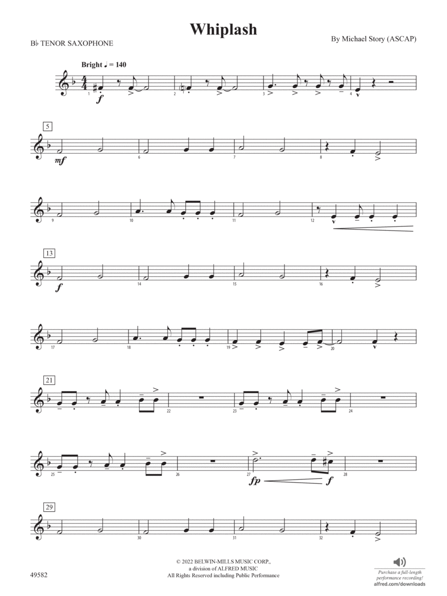 Whiplash: B-flat Tenor Saxophone Concert Band scores gallery preview page 1