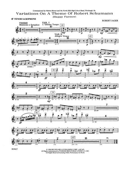 Variations on a Theme of Robert Schumann: B-flat Tenor Saxophone