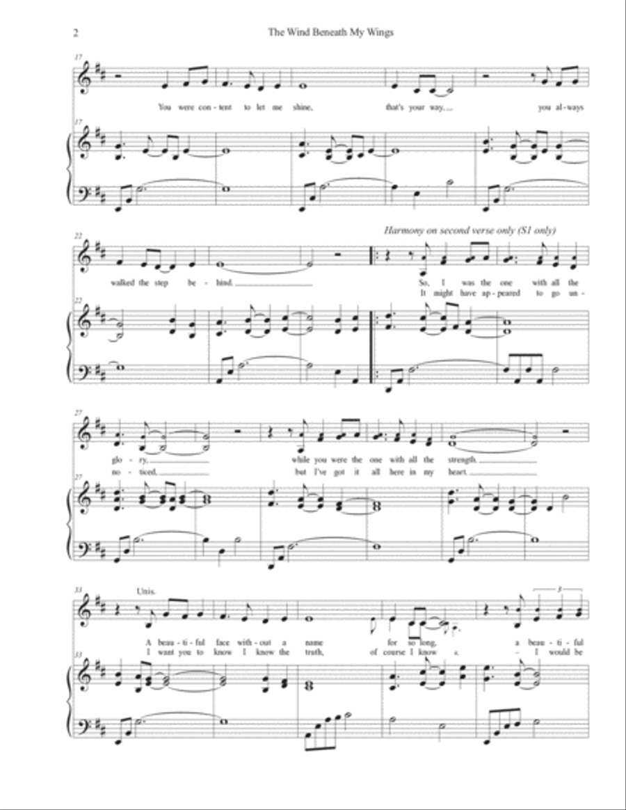 The Wind Beneath My Wings SSA scores gallery preview page 2