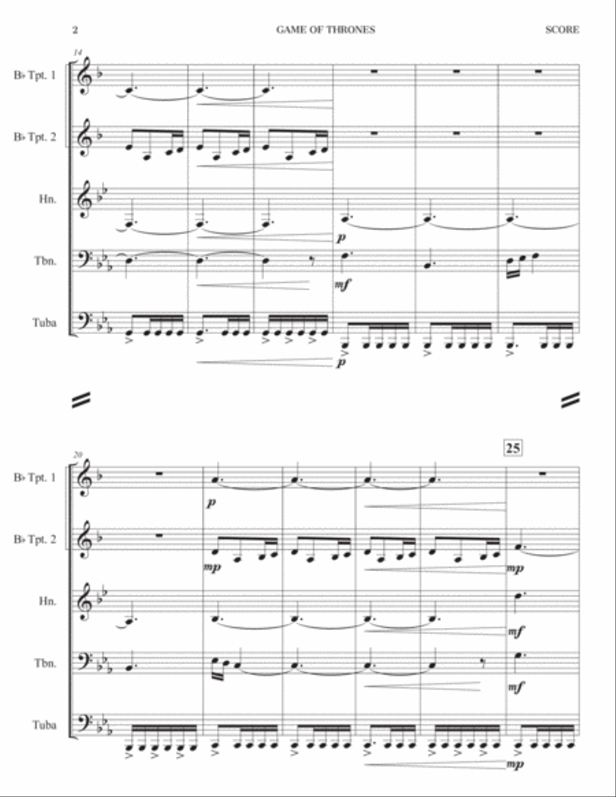Game Of Thrones Brass Ensemble scores gallery preview page 2