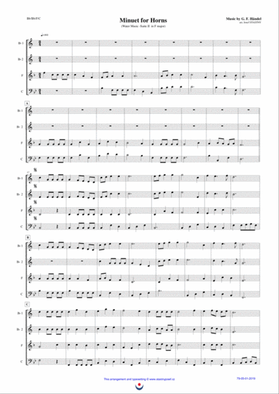 Menuet for Horns (Water Music) Brass Ensemble scores gallery preview page 1