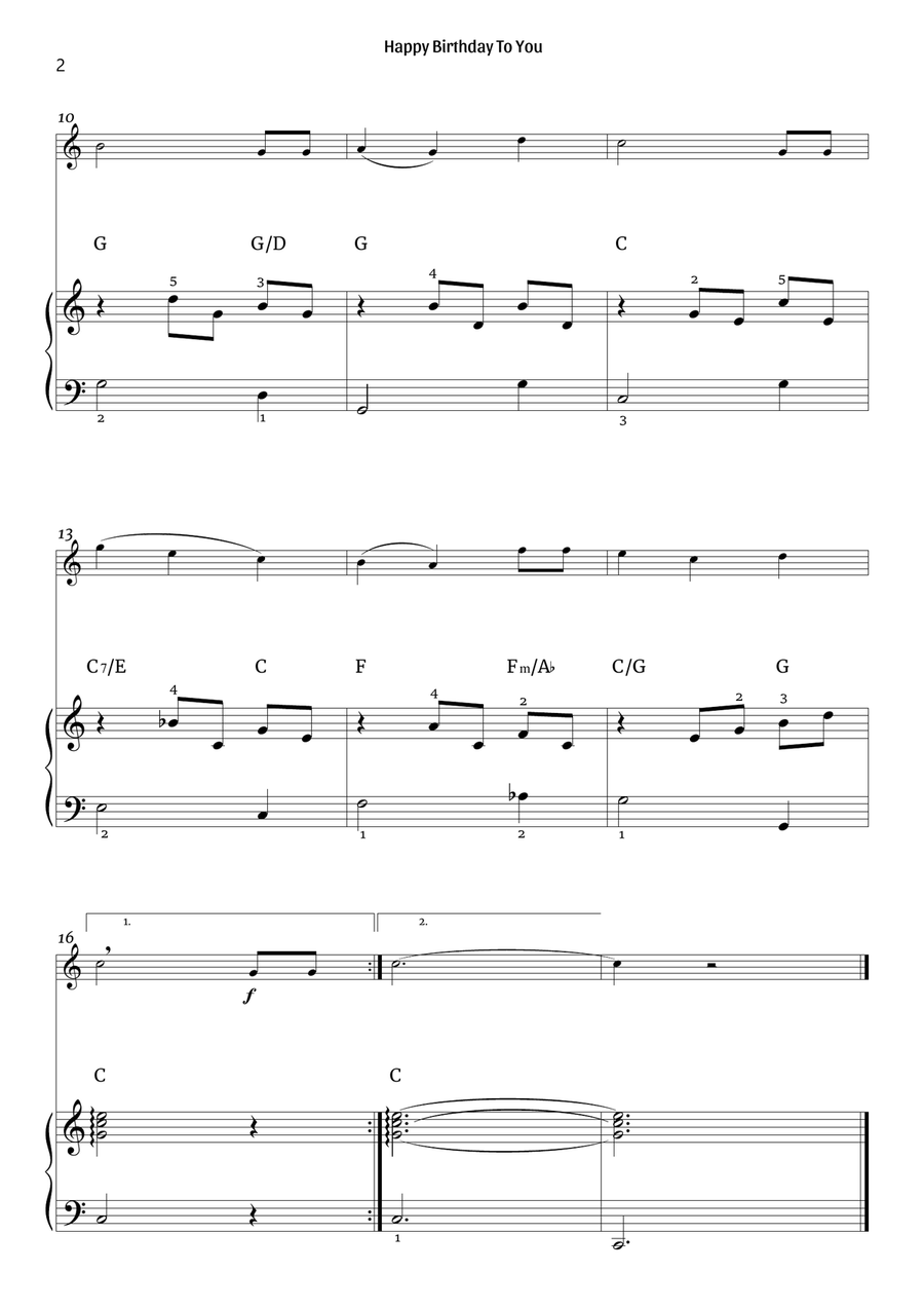Happy Birthday To You (flute and piano) Flute scores gallery preview page 2