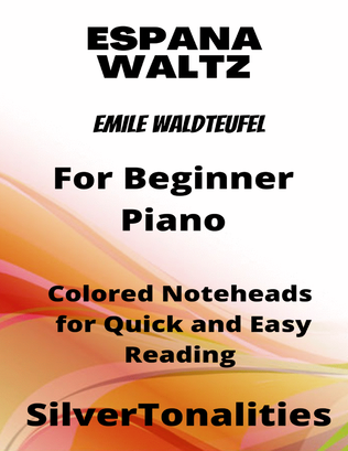 Espana Waltz Beginner Piano Sheet Music with Colored Notation