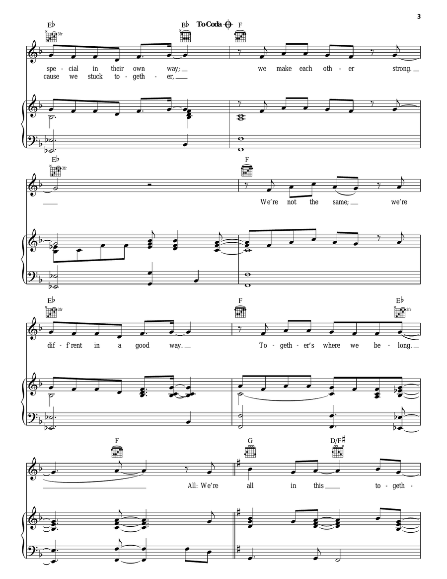 We're All In This Together (Graduation Version) (from High School Musical 3: Senior Year) Piano, Vocal, Guitar scores gallery preview page 3