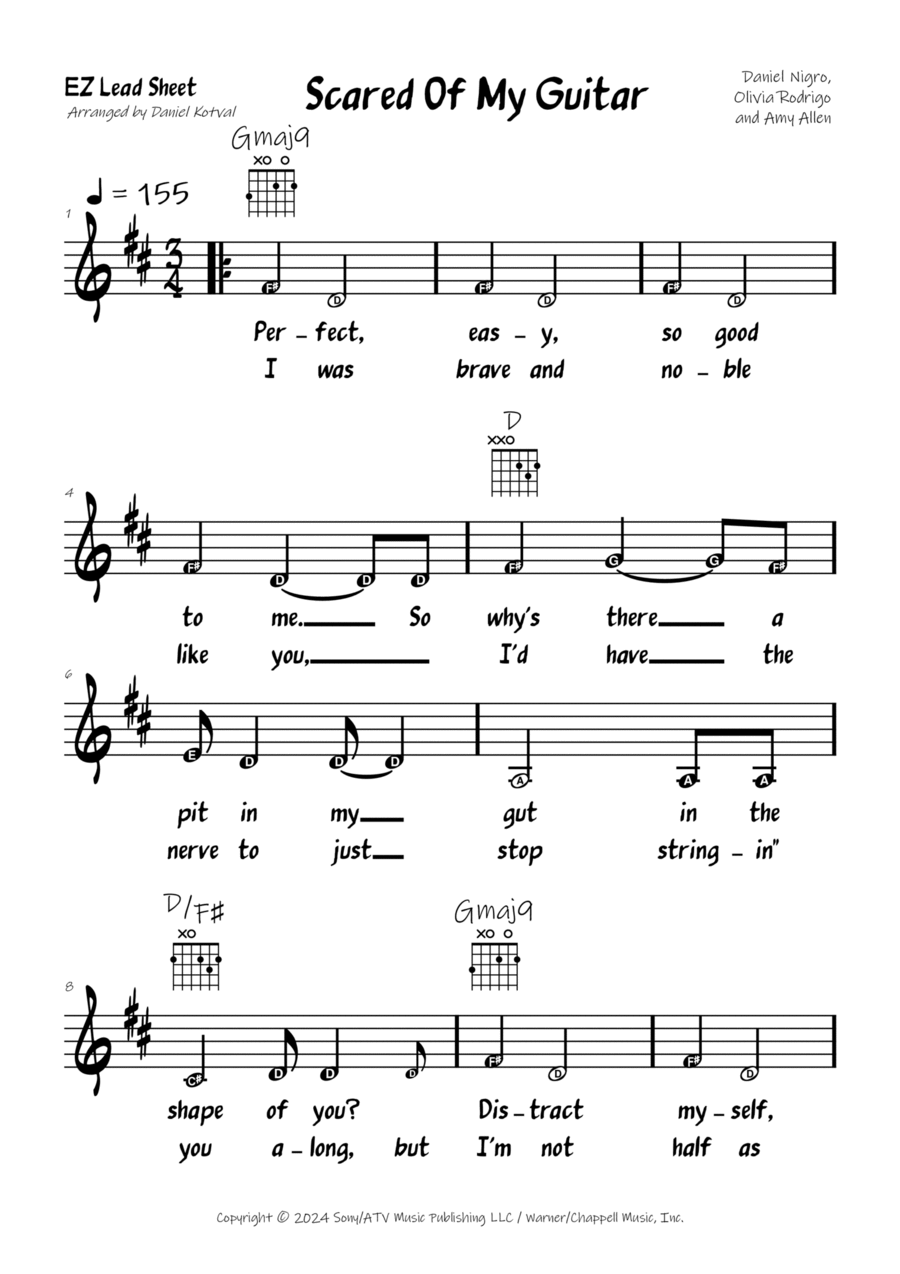 Scared Of My Guitar Easy Piano scores gallery preview page 1