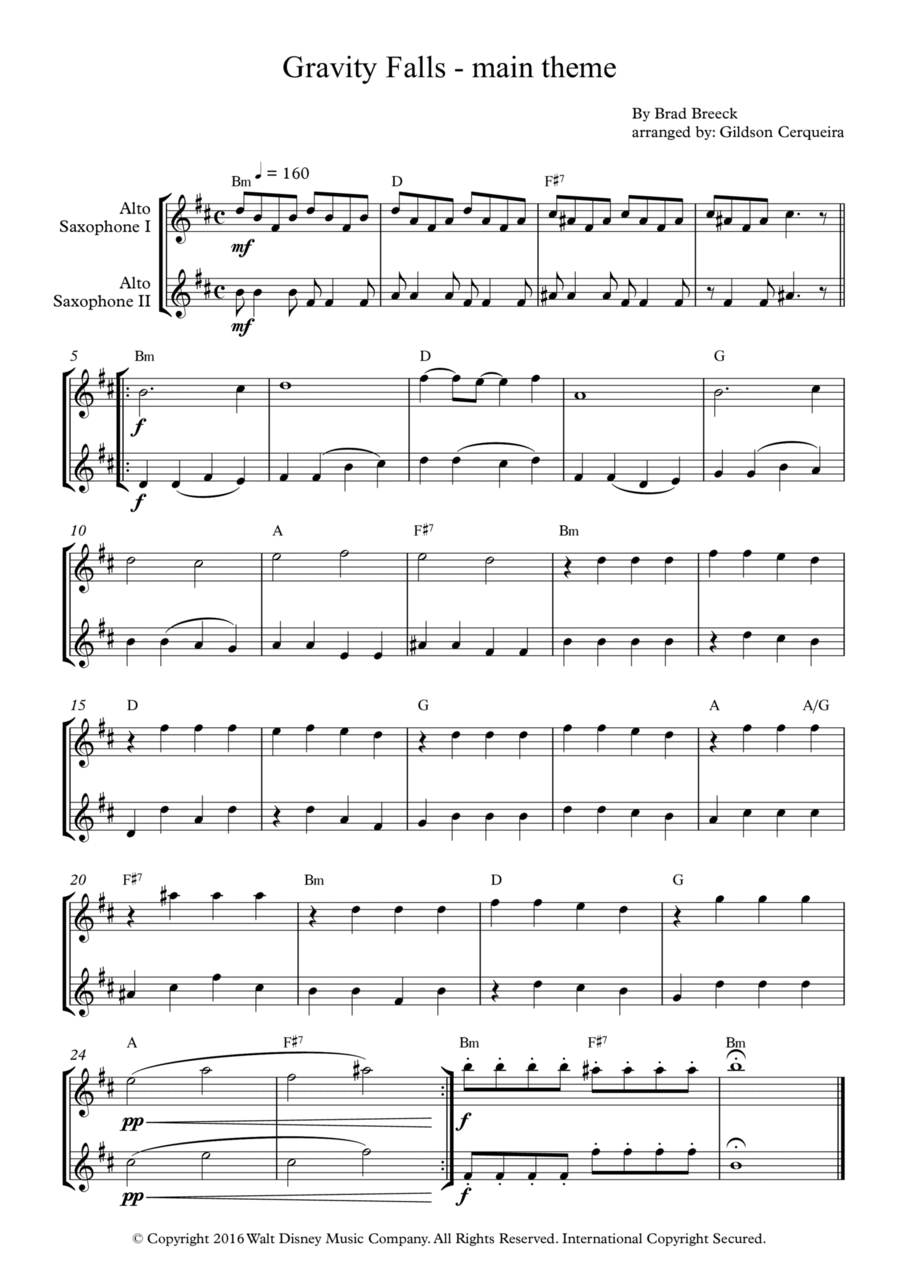 Gravity Falls (main Theme) Woodwind Duet scores gallery preview page 1