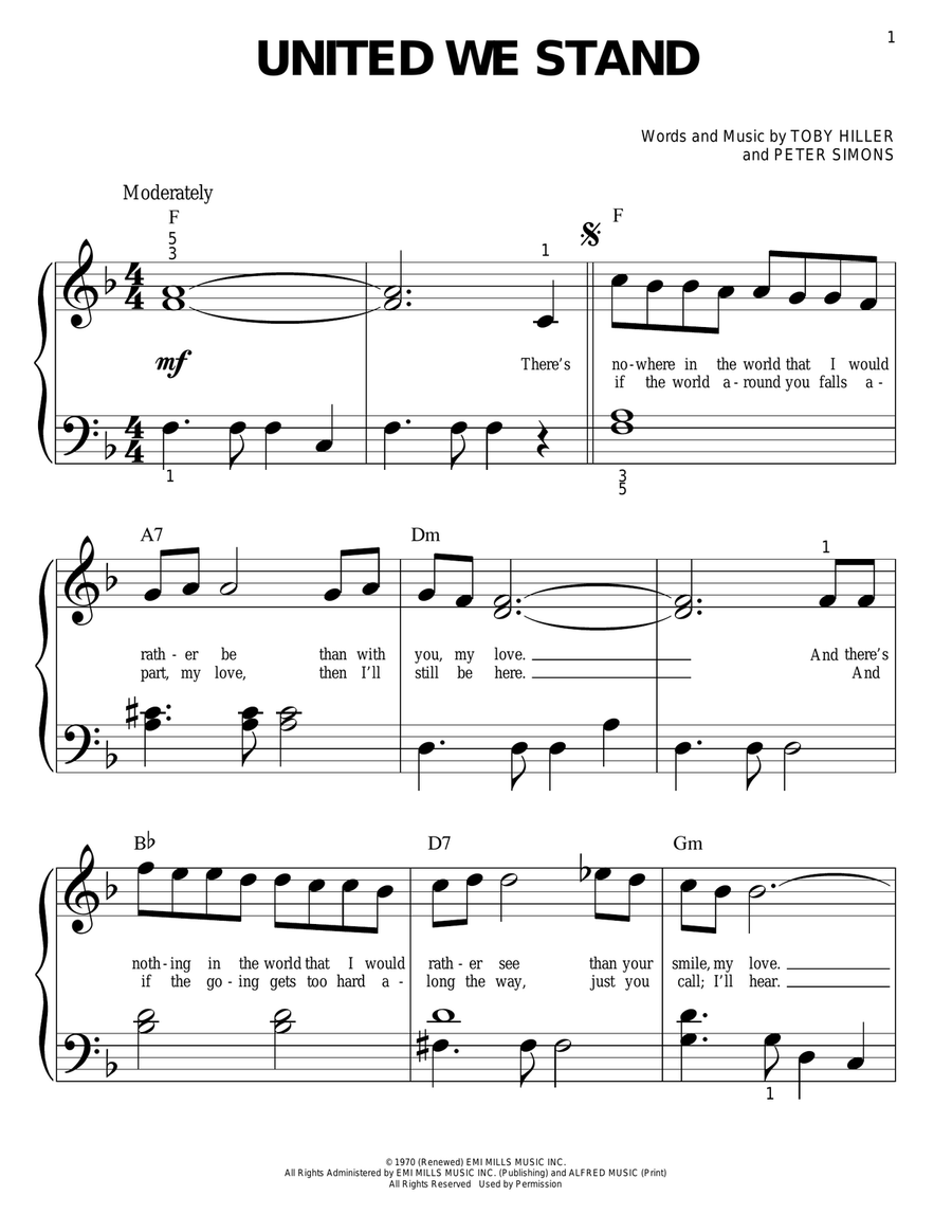 United We Stand United We Stand Easy Piano scores gallery preview page 1