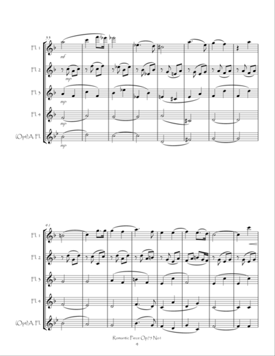 Romantic Piece Op75 No1 for Flute Quartet Flute Quartet scores gallery preview page 5