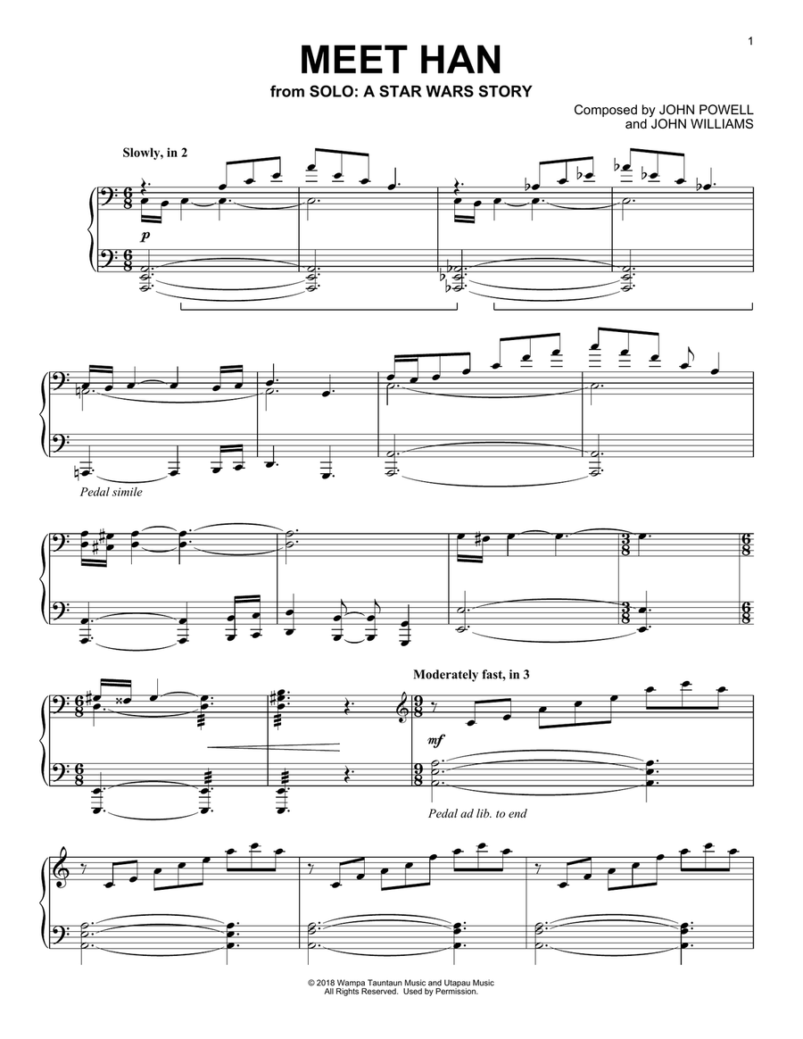 Meet Han (from Solo: A Star Wars Story) Piano Solo scores gallery preview page 1