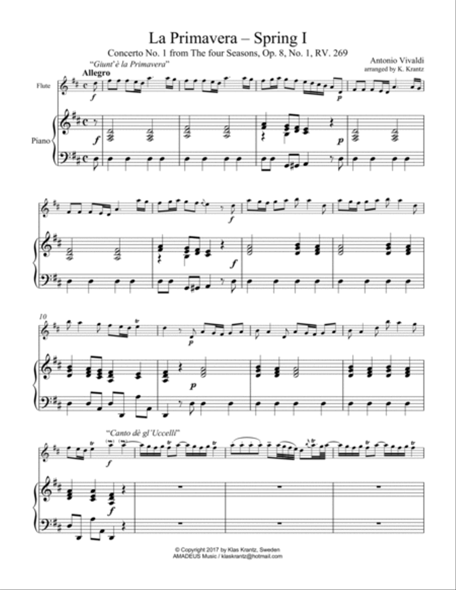 La primavera (Spring) RV. 269, complete for flute and piano Flute Solo scores gallery preview page 2