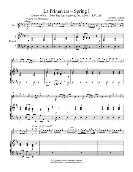 La primavera (Spring) RV. 269, complete for flute and piano image number null
