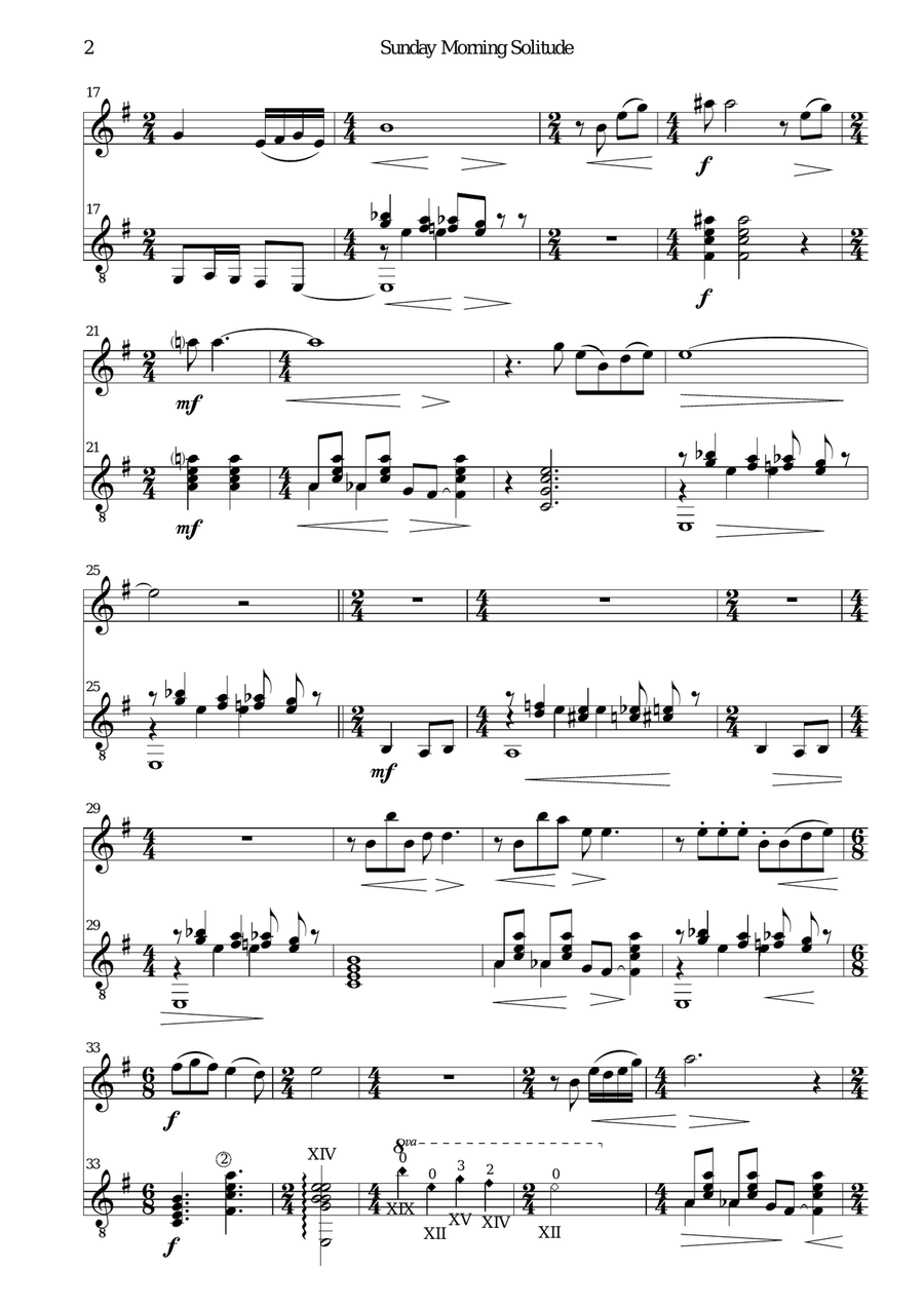 Sunday Morning Solitude for flute and guitar Flute scores gallery preview page 2