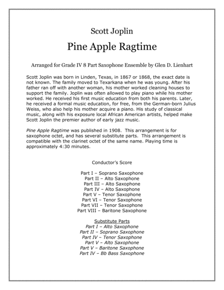Pine Apple Ragtime (Saxophones) image number null