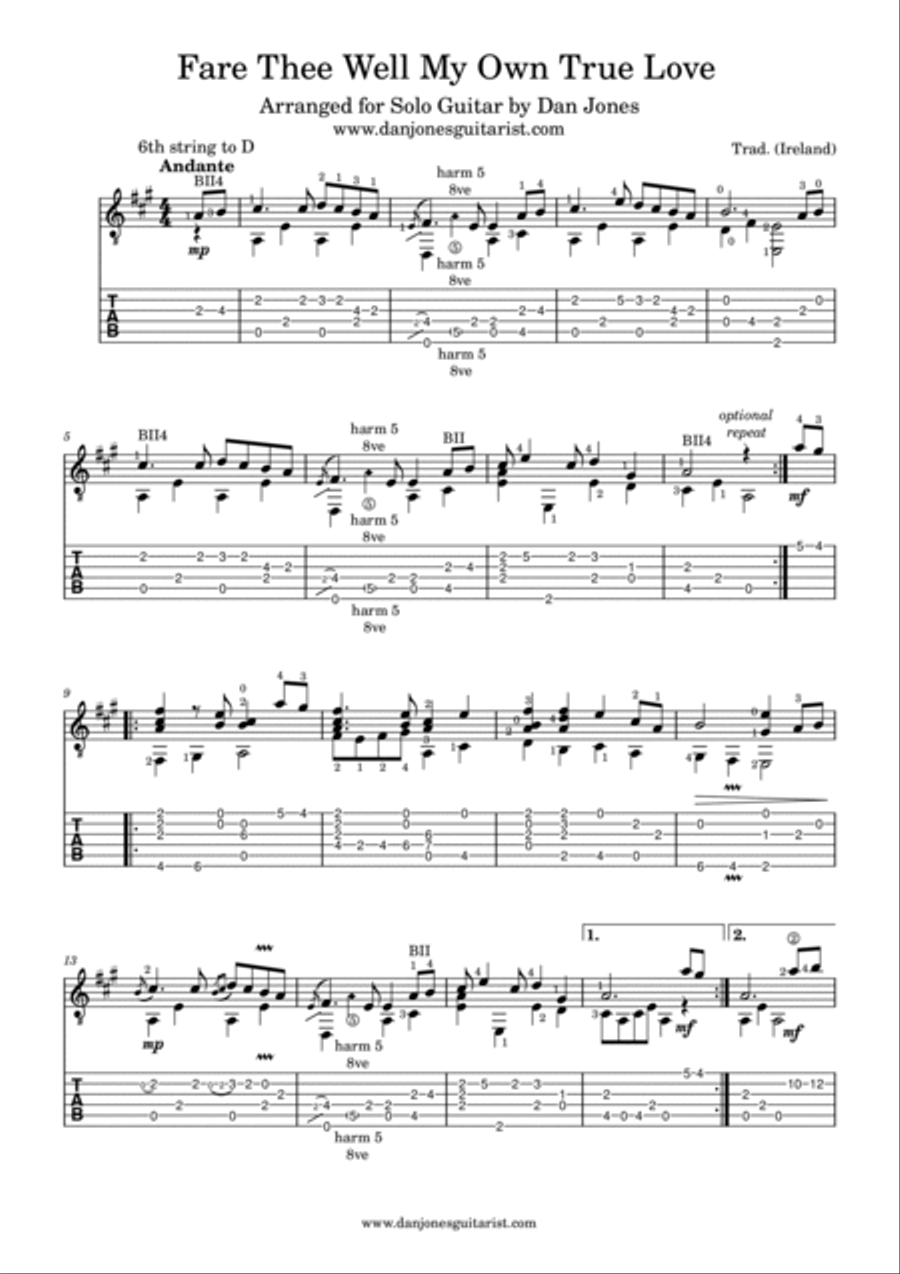 Fare Thee Well My Own True Love Acoustic Guitar scores gallery preview page 2