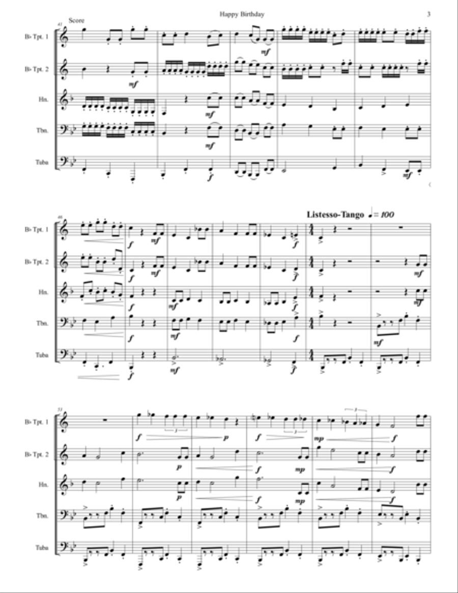 Happy Birthday To You for Brass Quintet Brass Quintet scores gallery preview page 4