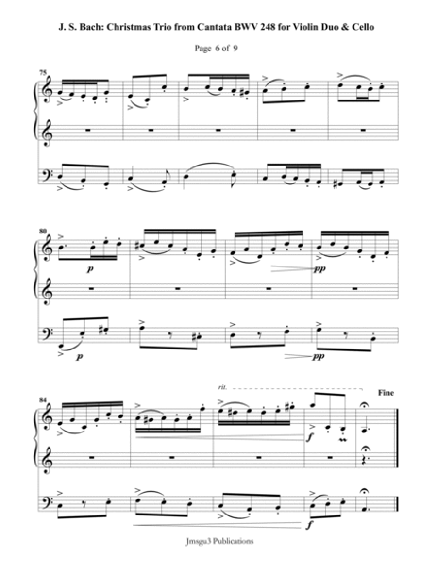 Bach: Christmas Trio for Violin Duo & Cello String Trio scores gallery preview page 6